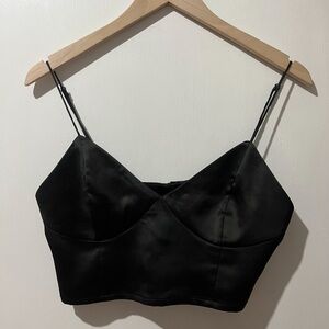 H&M Black Satin Crop Top